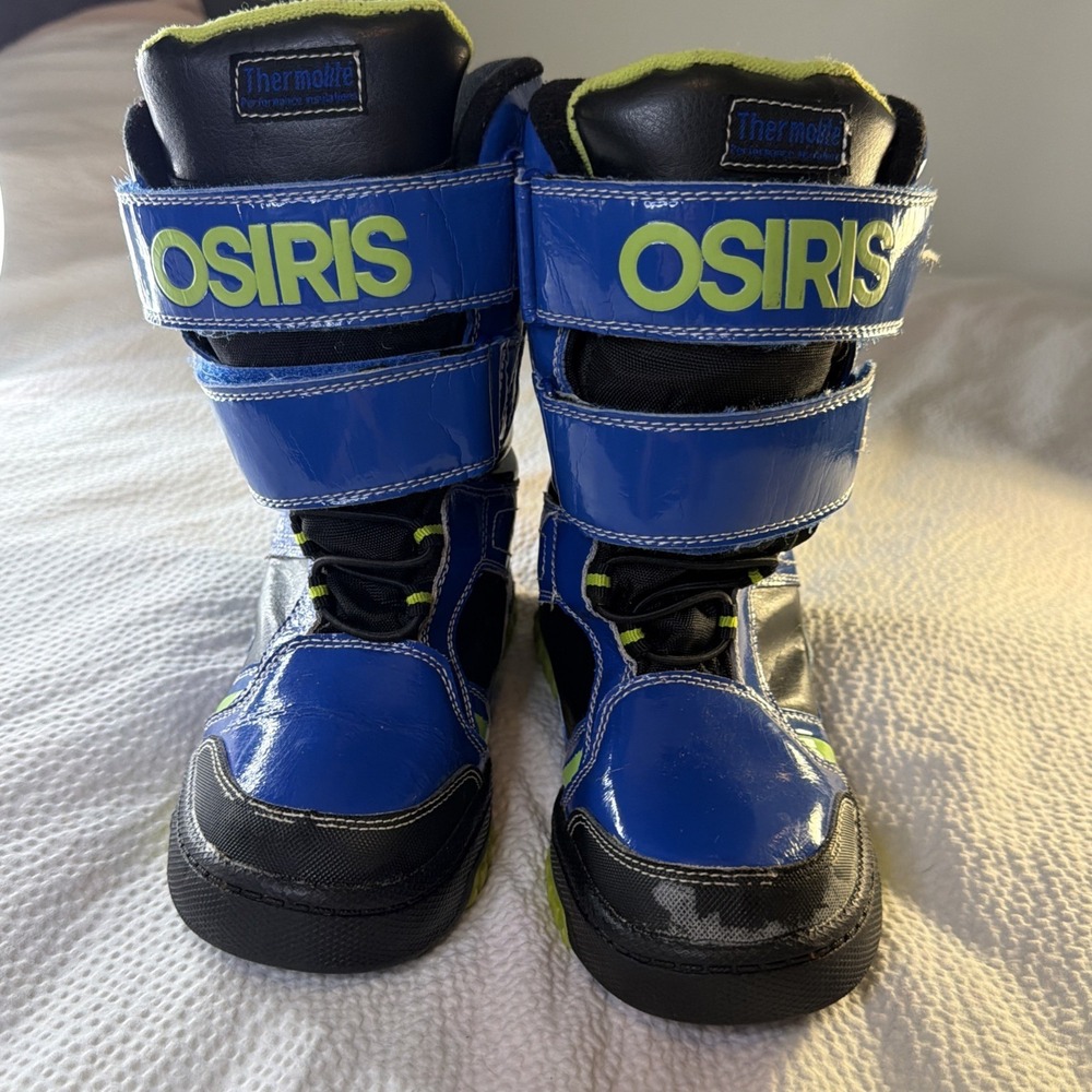 Osiris Unisex Kids Snowboard Boots Hook & Loop Blue/Black/Green Size 4